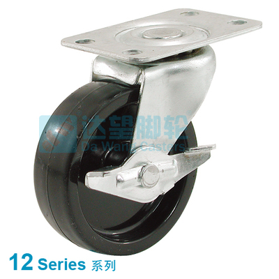 DW 12 Series 3"(76mm) Black PP Wheel Top Plate Swivel Caster w/Side Brake