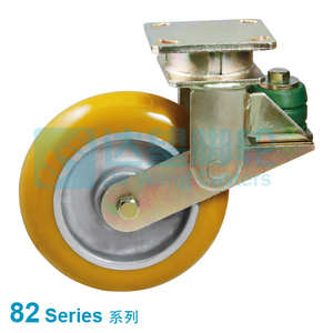 DW 82 系列 6" (152mm)黃色圓頂 PU 包鋁芯輪（85A-95A）平底活動防震腳輪（PU彈簧）