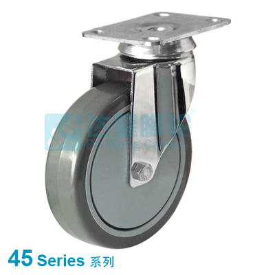 DW45 系列 4"(101mm) 深灰色PU包灰色PP轮 平底活动脚轮 