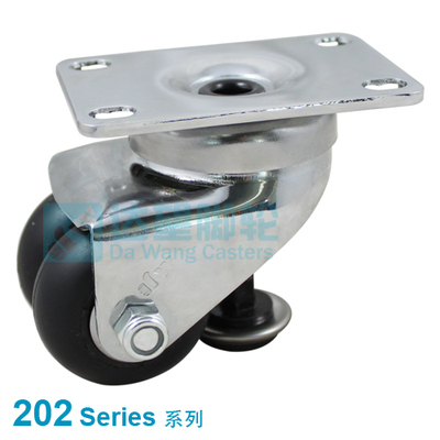 DW 202 Series 2"(50mm) Black Neoprene Rubber Twin Wheel Top Plate Swivel Caster w/Fix Leveling Foot