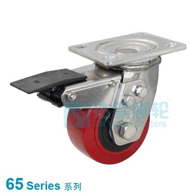 DW 65 Series 4"(101mm) Red PU on Black PP Wheel Stainless Steel Top Plate Swivel Caster w/Total Lock