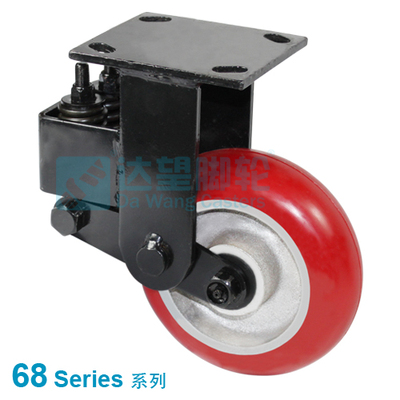 DW68 系列 6"(152mm) 红色圆顶 PU包生铁防震轮 黑色电泳平底固定脚轮