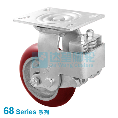 DW68 系列 8"(203mm) 红色圆顶PU包生铁防震轮 镀白锌平底活动脚轮