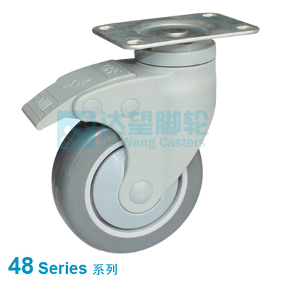 DW48 系列 4"(101mm) 深灰色PU包灰色PP轮 平底活动带一体全刹脚轮 