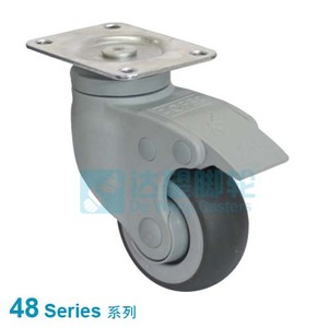 DW48 系列 6"(150mm) 深灰色TPR包灰色PP轮 平底活动带一体全刹脚轮 