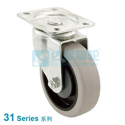 DW31 系列 4"(102mm) 灰色TPR包黑色PP轮 平底活动脚轮 