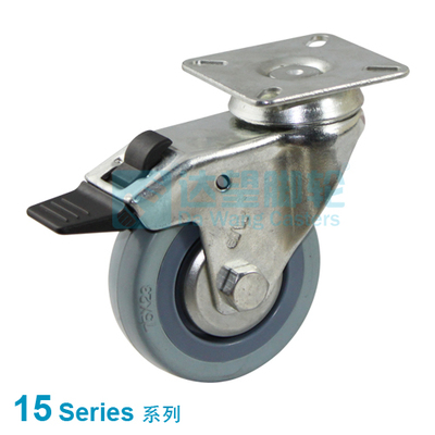 DW 15 Series 5"(125mm) Blue Grey Artificial Rubber on PP Wheel Top Plate Swivel Caster w/Total Lock