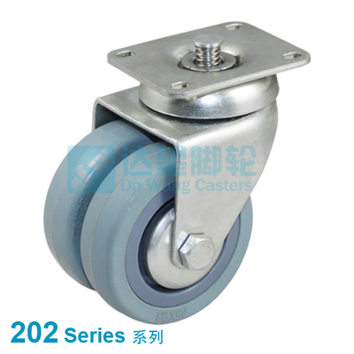 DW202系列 3"(75mm) 灰色橡胶包PP轮 平底活动带一体轮顶刹脚轮 （飞机餐车脚轮）