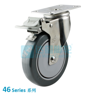 DW46 系列 3"(76mm) 深灰色PU包灰色PP双踏板医用轮 平底活动带一体全刹脚轮 