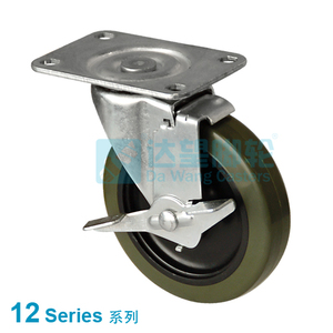 DW12系列 2"(50mm) 灰色PU包黑色PP轮 平底活动带边刹脚轮 