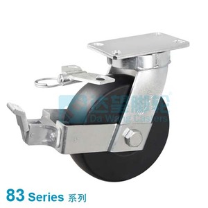 DW83 系列 10"(254mm) 黑色MC尼龙 平底活动带分体全刹脚轮 